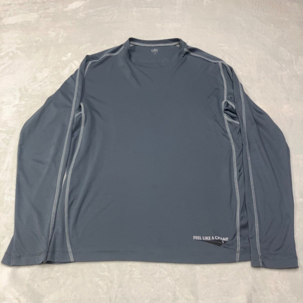 Alo Yoga Mens‎ Cool Fit Long Sleeve Performance Shirt Men's M Gray White